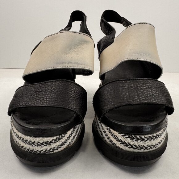 Sorel Womens 7.5 Wedge Sandals Black Beige Strappy Joanie II Slingback Chevron - Picture 7 of 13